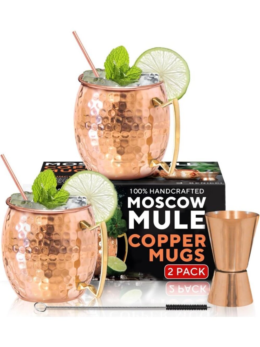 Handcrafted Copper Moscow Mule Mugs Set of 2, 16 oz - Perfect for Cocktails